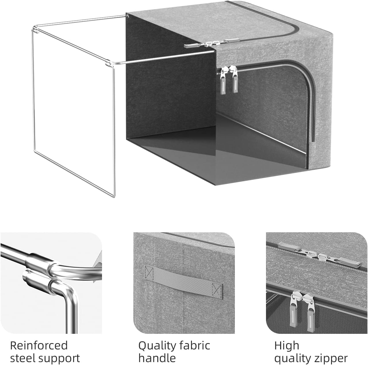 Paquete de 3 cajas de almacenamiento de ropa  Oxford plegable apilable contenedor organizador para ropa, marco de tela, bolsas de almacenamiento con