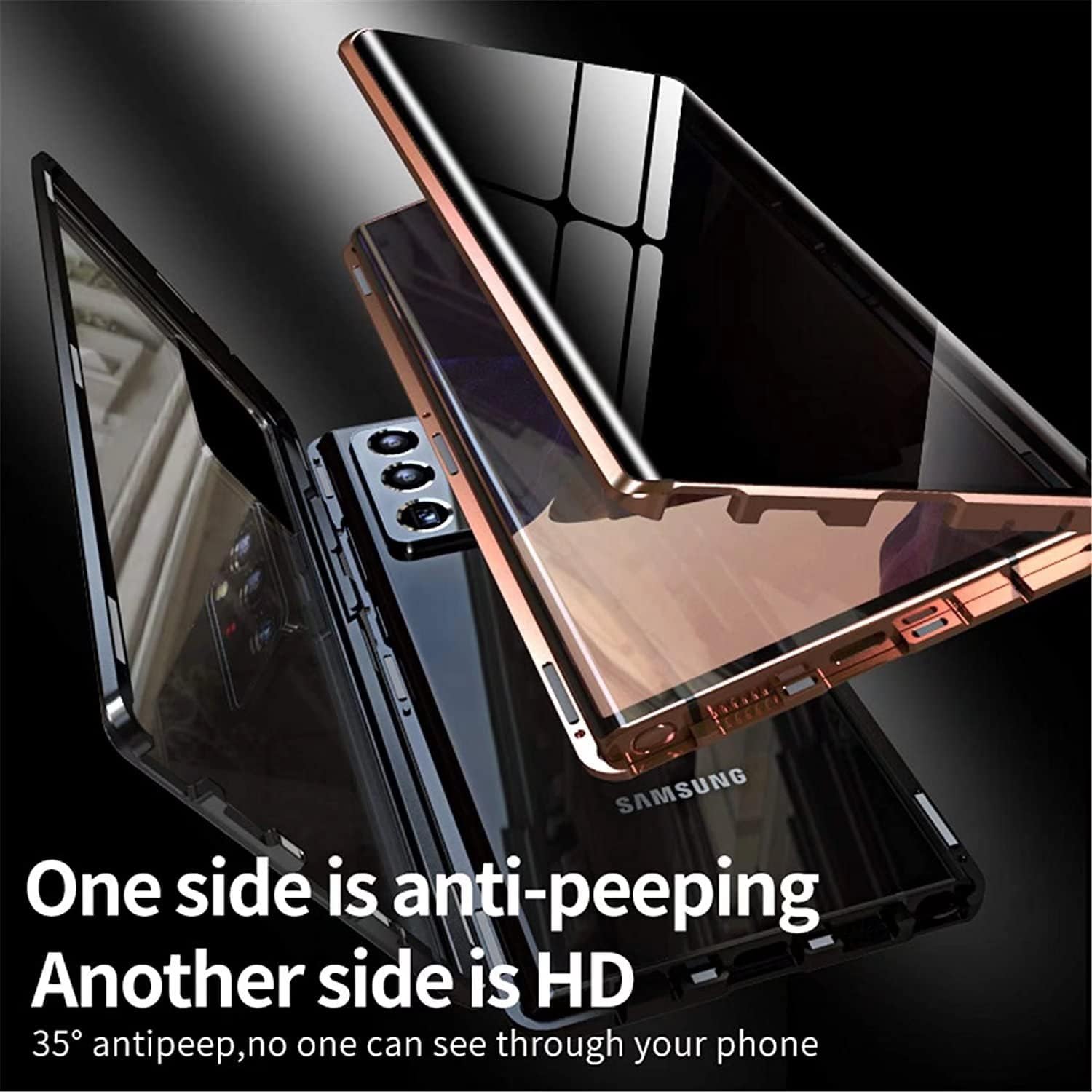 Funda magnética de privacidad para Samsung Galaxy S20 Ultra, funda de vidrio templado antiespías, frontal y trasera, vidrio templado 9H, protector