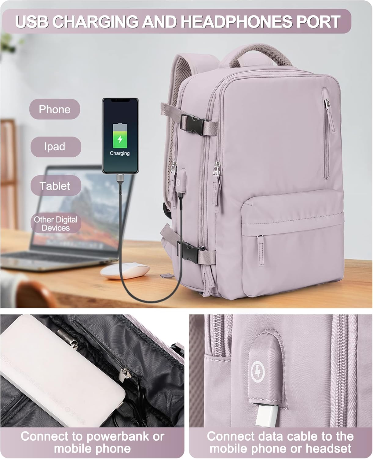 VGCUB Mochila grande de viaje para trabajo, negocios, mochila para computadora portátil aprobada para vuelo, para mujeres y hombres, mochila de