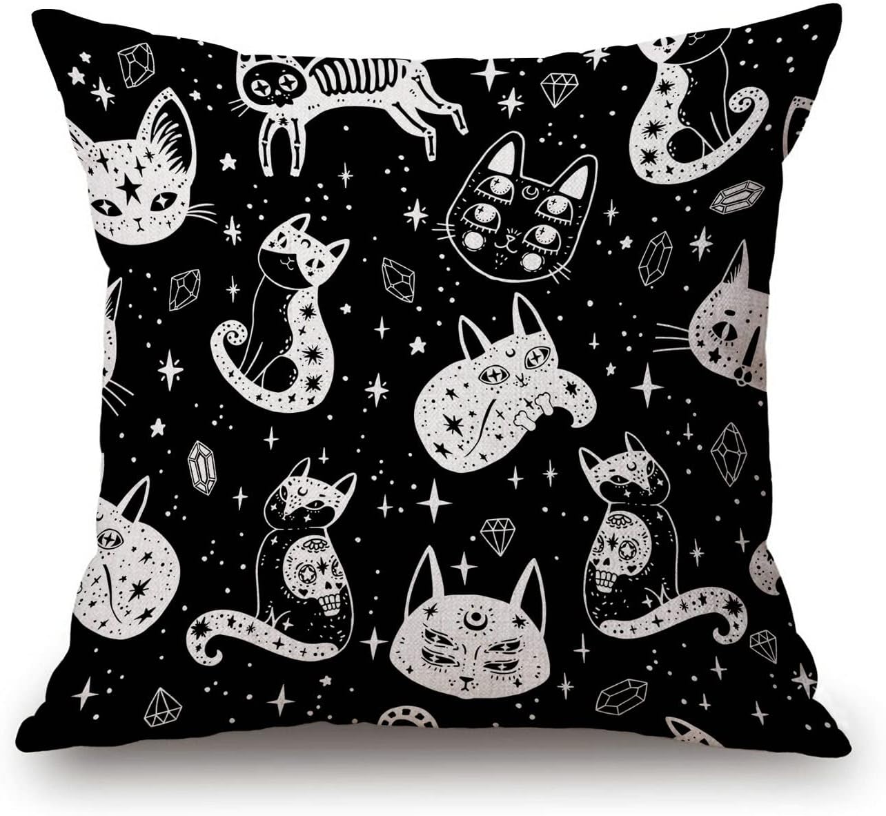 Funda de almohada cuadrada con diseño de gato de bruja y calavera de azúcar, decoración del hogar, 18 x 18 pulgadas