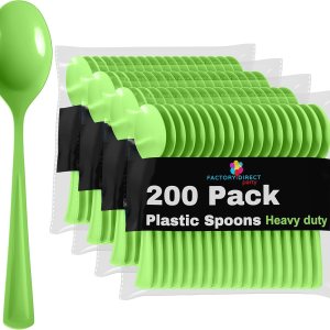 Cucharas desechables de plástico verde lima, 200 piezas, cubiertos desechables de plástico verde lima resistente, cubiertos desechables de color Cucharas desechables de plástico verde lima, 200 piezas, cubiertos desechables de plástico verde lima resistente, cubiertos desechables de color