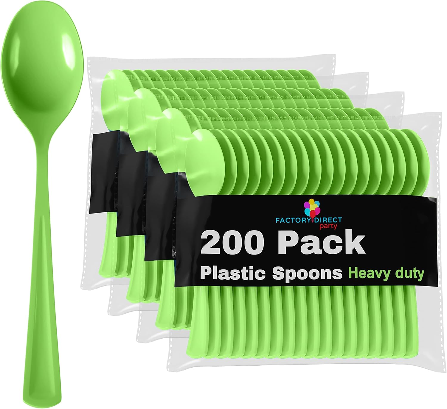 Cucharas desechables de plástico verde lima, 200 piezas, cubiertos desechables de plástico verde lima resistente, cubiertos desechables de color