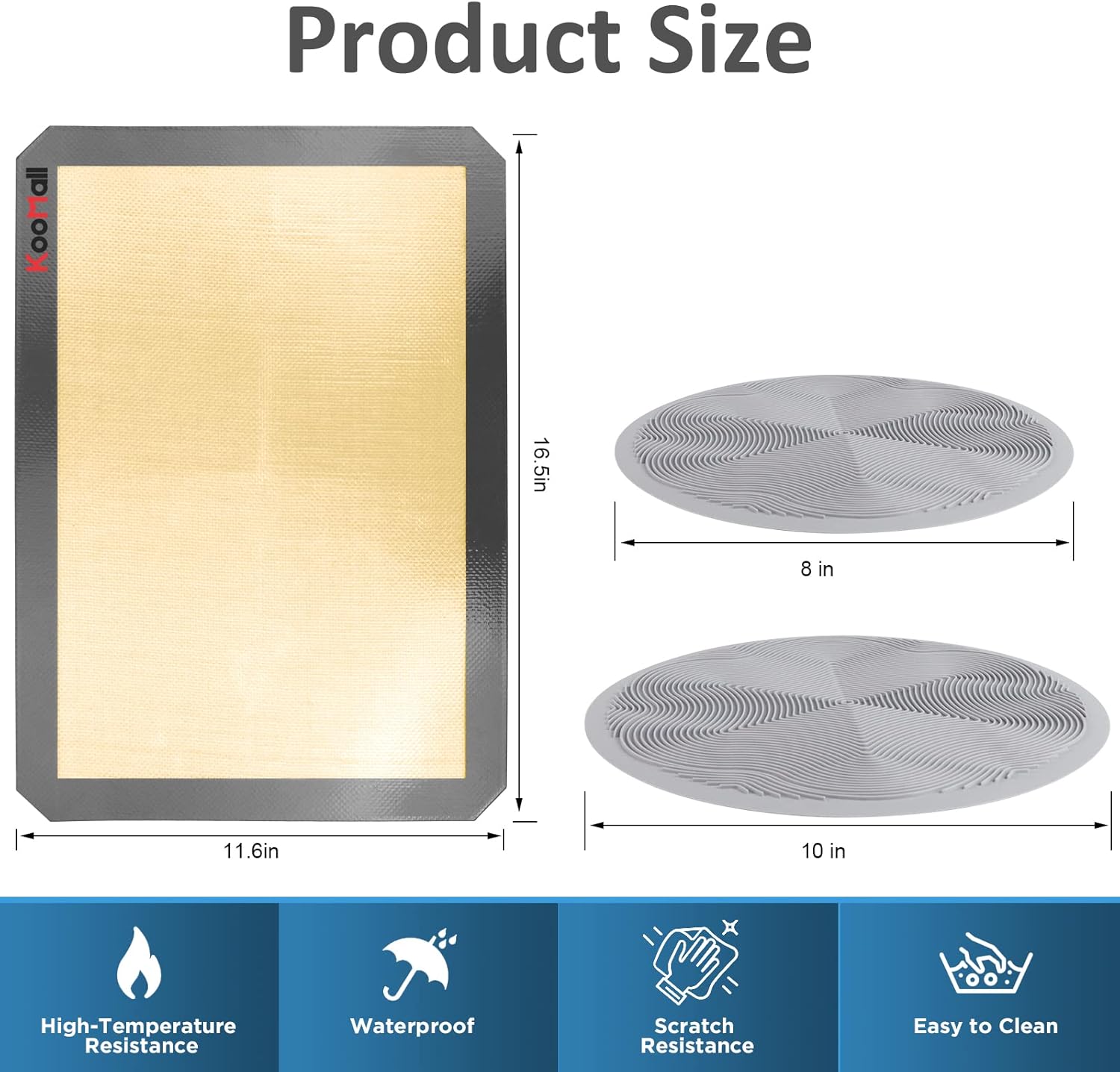 KooMall – Tapete de silicona para hornear y tapete multiusos para microondas, 4 en 1, antiadherente, reutilizable, media hoja para horno, tapete