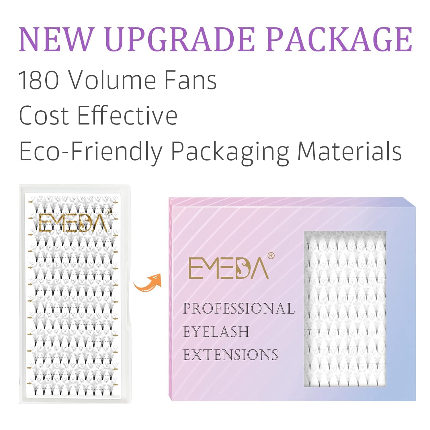 EMEDA Extensiones de pestañas prefabricadas con 180 abanicos, base puntiaguda, base fina, 5D, rizo D, extensiones de pestañas prefabricadas con