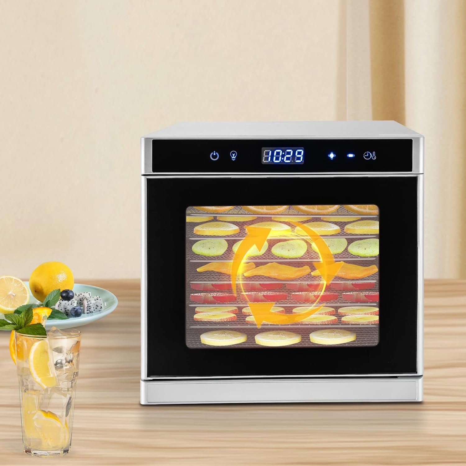 Deshidratador de alimentos de 700 W, máquina deshidratadora de acero inoxidable con temporizador digital ajustable de 24 horas y pantalla LED,