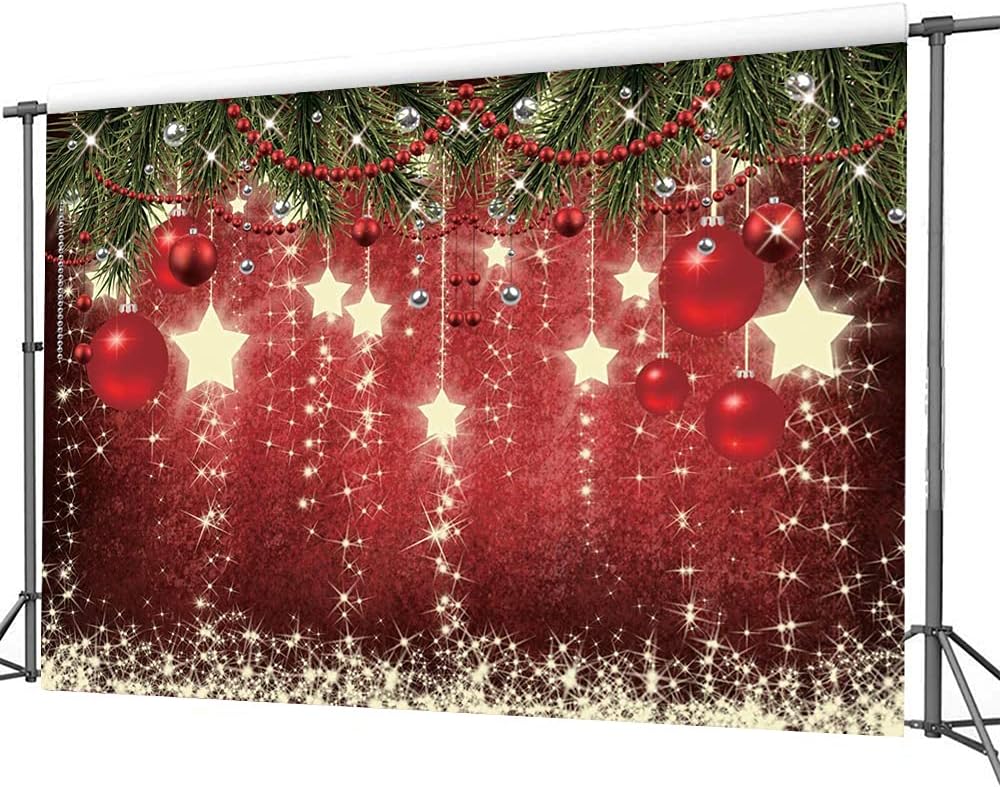CHAIYA Telón de fondo rojo de Navidad de 8 x 6 pies con estrellas brillantes para fotografía, estrellas brillantes, fondo de Navidad para niños,