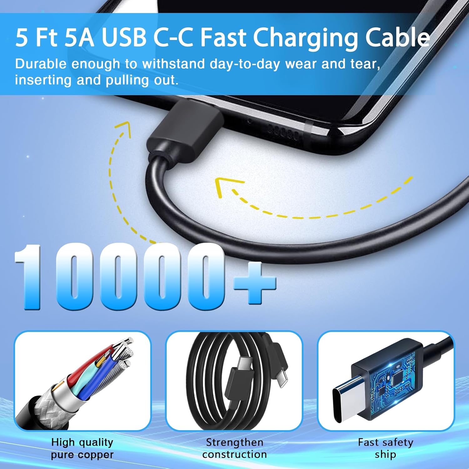 Cargador súper rápido de 45 W, cargador de teléfono Android USB C de carga rápida tipo C con cable de 5 pies para Samsung Galaxy S24 S23 S21 S20