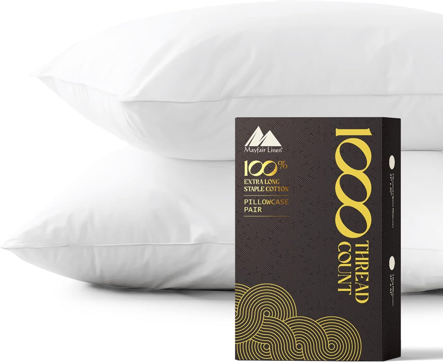Mayfair Linen Juego de 2 fundas de almohada tamaño King de 100 % algodón puro, calidad de algodón egipcio de 1000 hilos, suaves, transpirables y