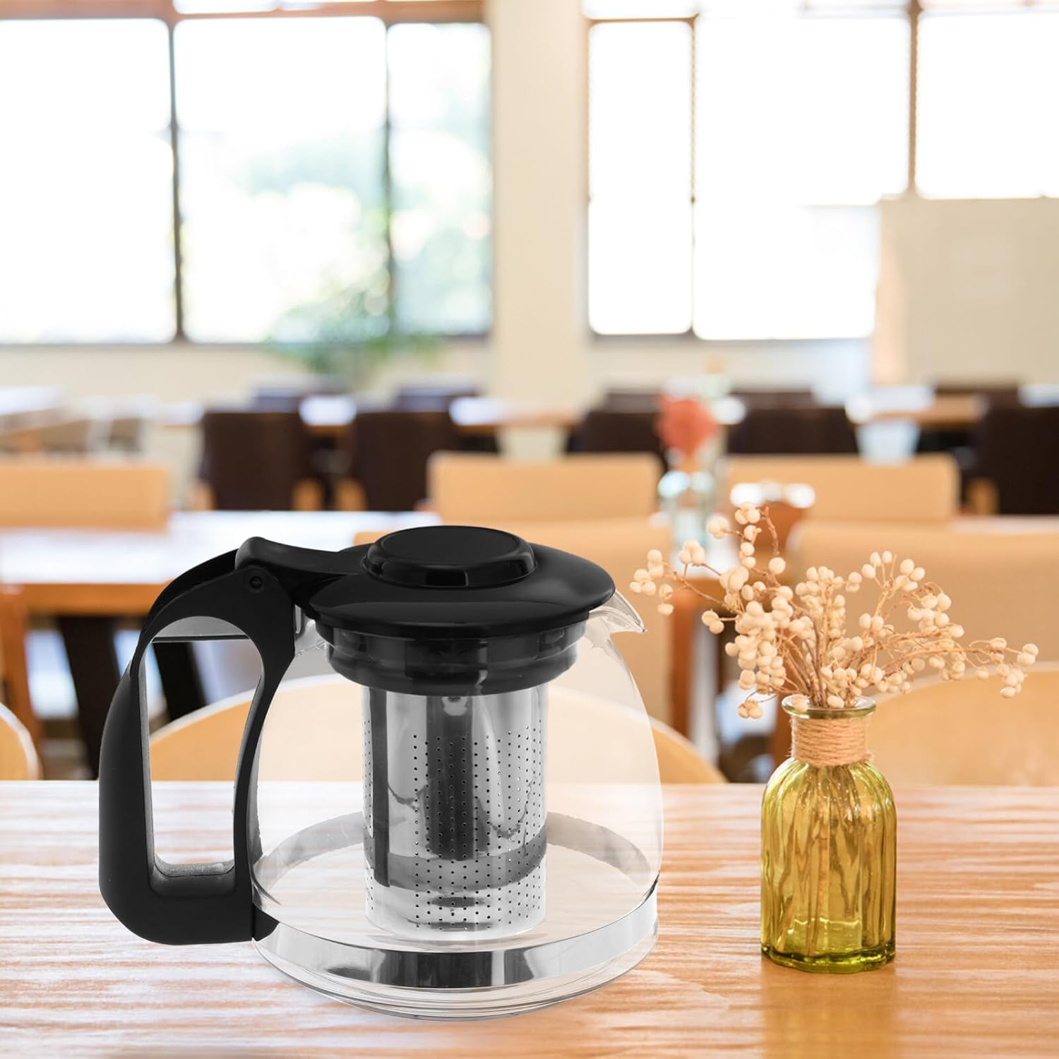 SOLUSTRE Tetera de vidrio de 23.7 fl oz con infusor extraíble de acero inoxidable y asa, tetera con tapa para té de hojas sueltas