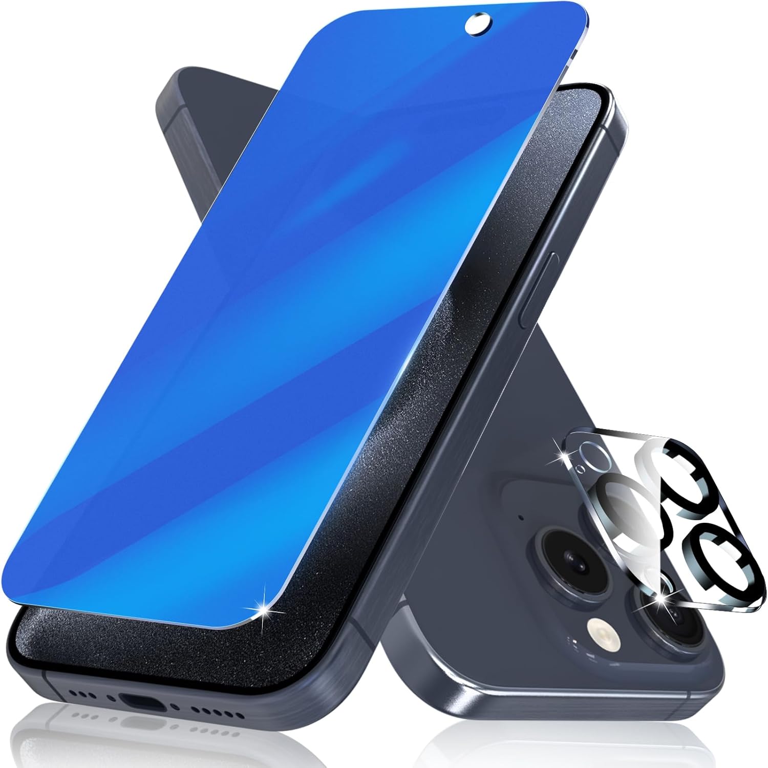 Protector de pantalla de privacidad para iPhone 15 Pro Max con protector de lente de cámara, anti espía antiluz azul, película de vidrio templado