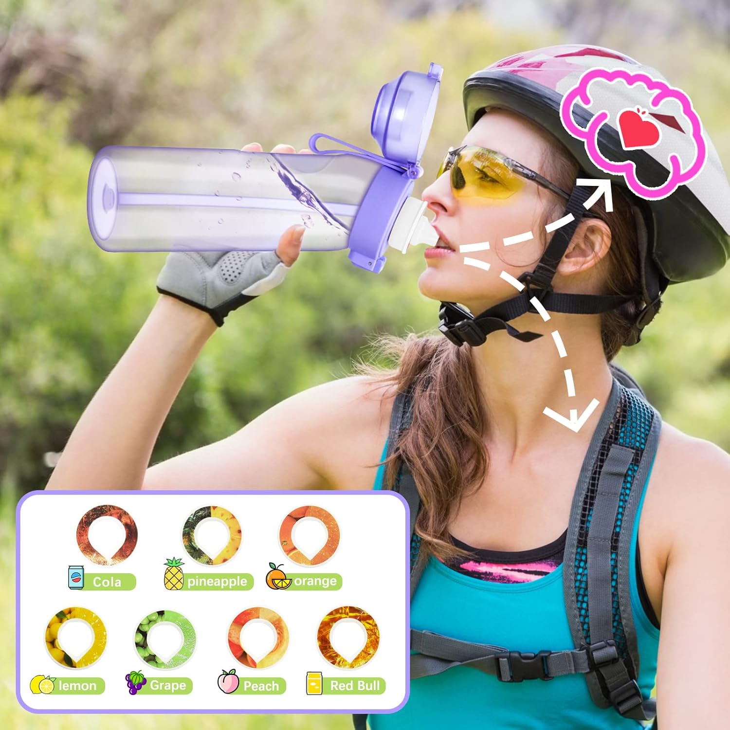 Botella de agua con cápsulas de sabor de 21.9 onzas  22.0 fl oz, botella de agua con fragancia de fruta, botella de agua reciclable deportiva para