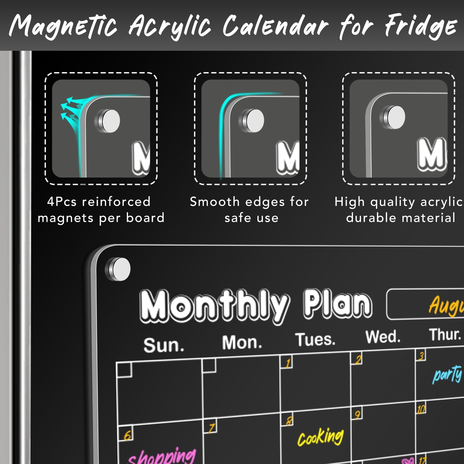 DIYMAG Paquete de 3 calendarios magnéticos de acrílico de borrado en seco para refrigerador, juego de tablero de planificación de calendario