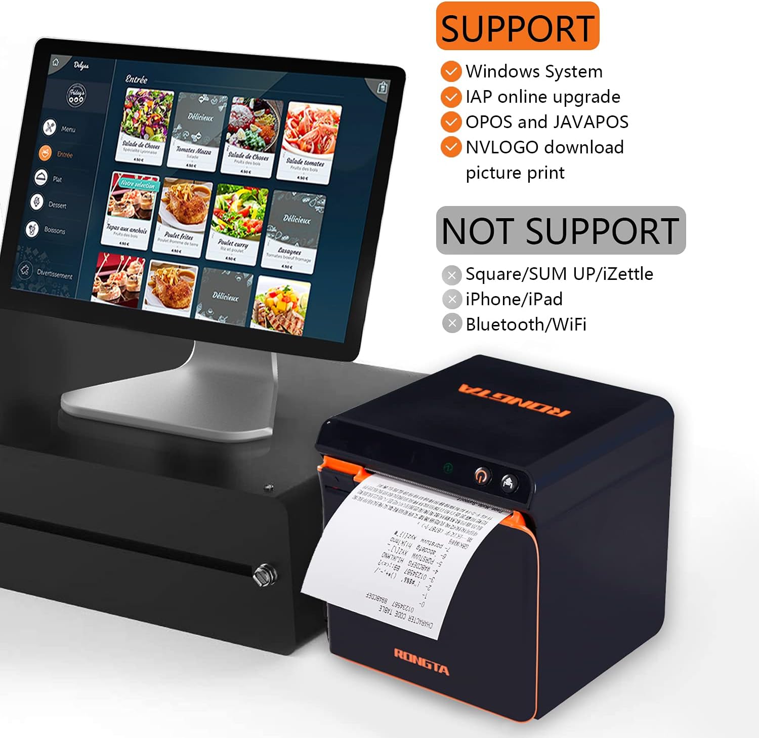 Rongta Impresora POS de 3.150 in, impresora térmica de recibos, impresora de cocina con cortador automático ESCPOS, compatible con impresora de caja