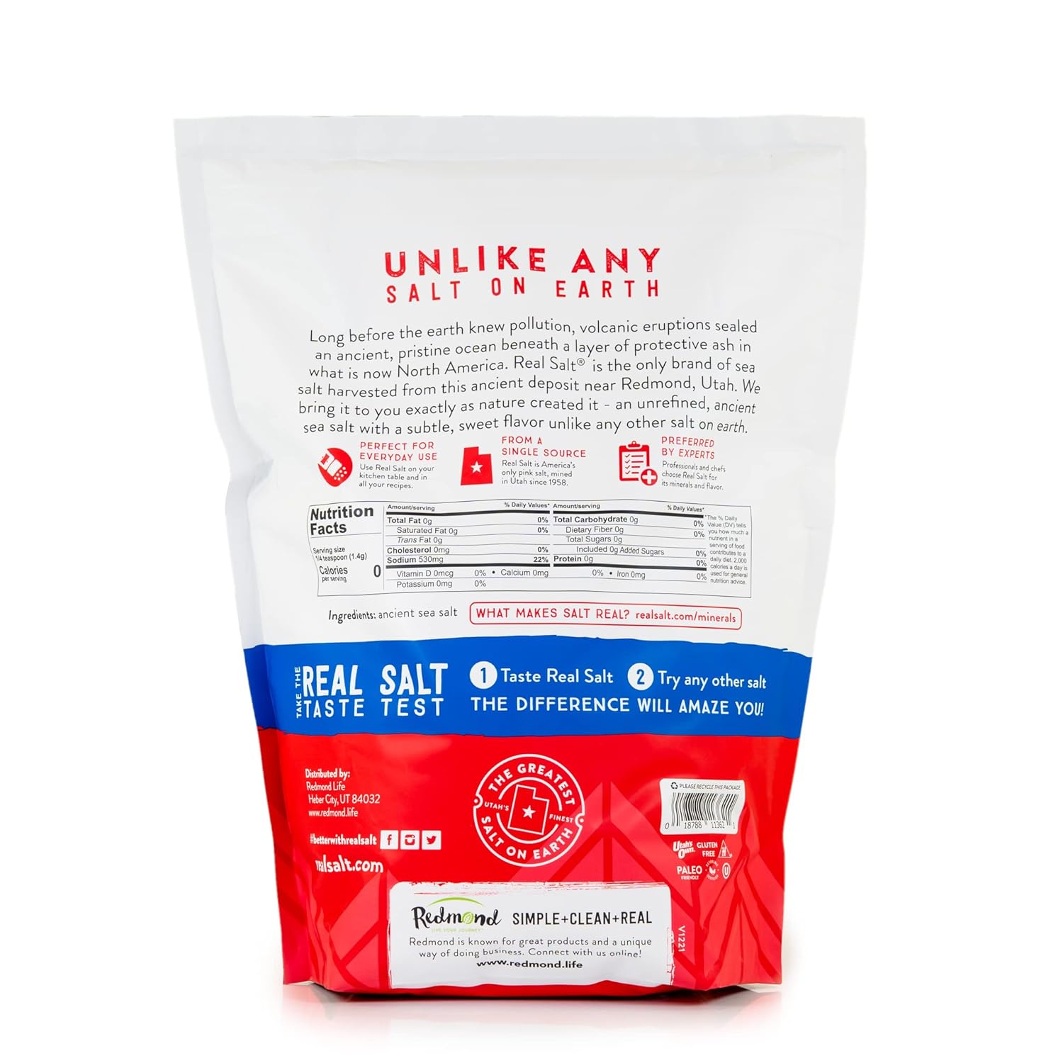 Redmond Real Salt Kosher – Molienda Kosher natural sin refinar sin gluten, bolsa de 10 libras