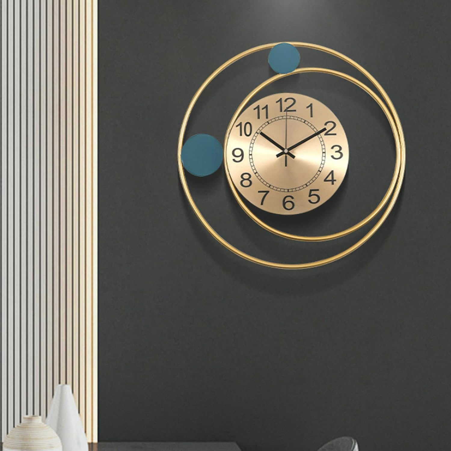 Reloj de pared de estilo decorativo y marco de metal, reloj de arte moderno de 16.54 x 16.54 pulgadas, oro para decoración del hogar, reloj de pared