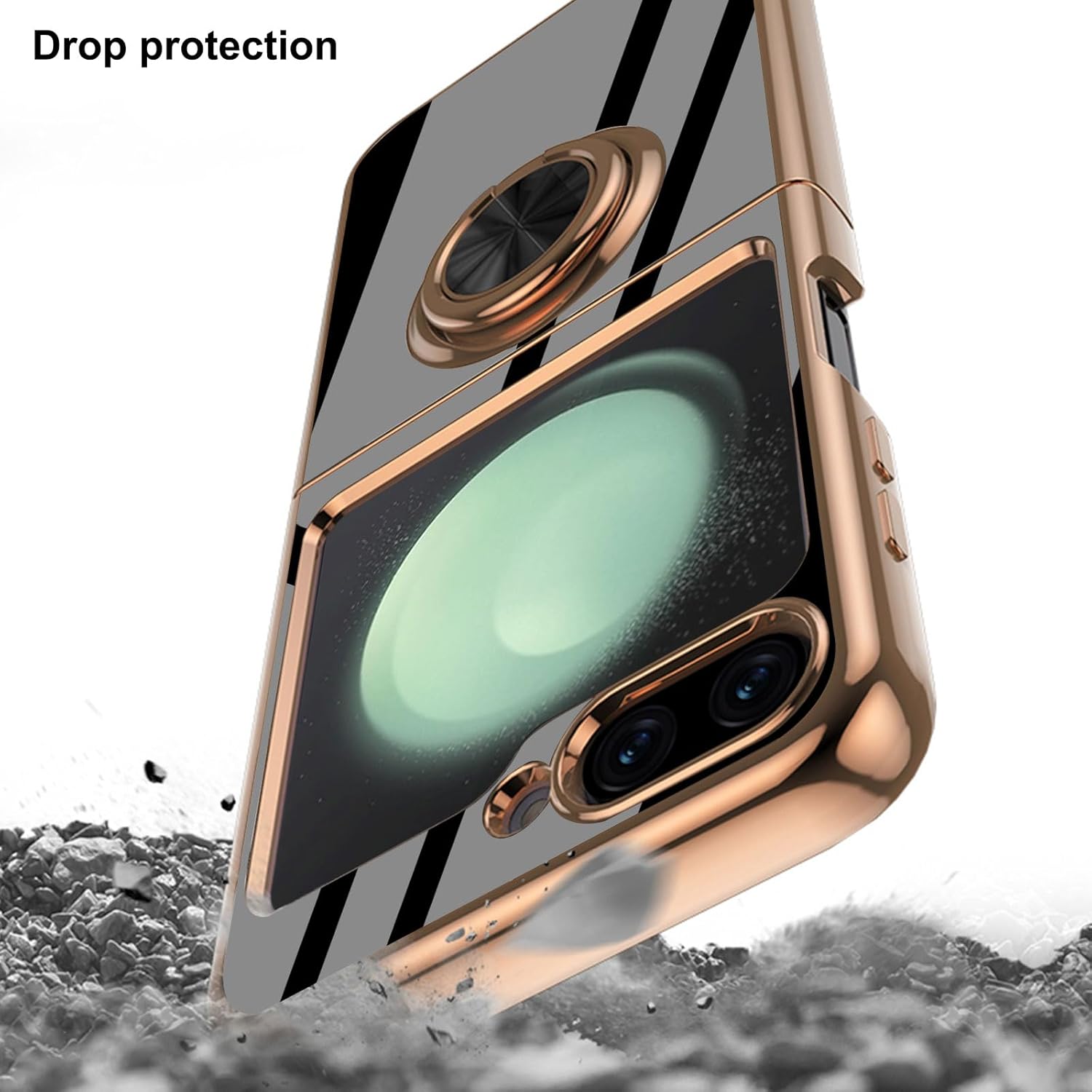 Funda compatible con Samsung Galaxy Z Flip 5 con 1 protector de pantalla frontal, soporte de anillo de rotación de 360 integrado, soporte magnético,