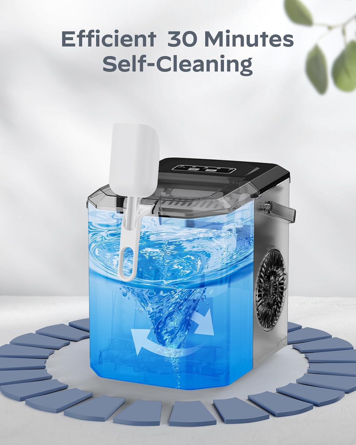 Silonn Máquina de hielo portátil de acero inoxidable con asa de transporte, máquinas de hielo autolimpiantes con cesta y cuchara, 9 cubos en 6