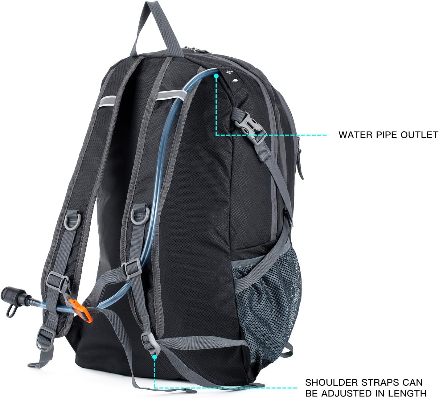 NODLAND – Mochila ligera y plegable para senderismo, 45L, resistente al agua, mochila de hidratación, Negro -, Mochilas Daypack