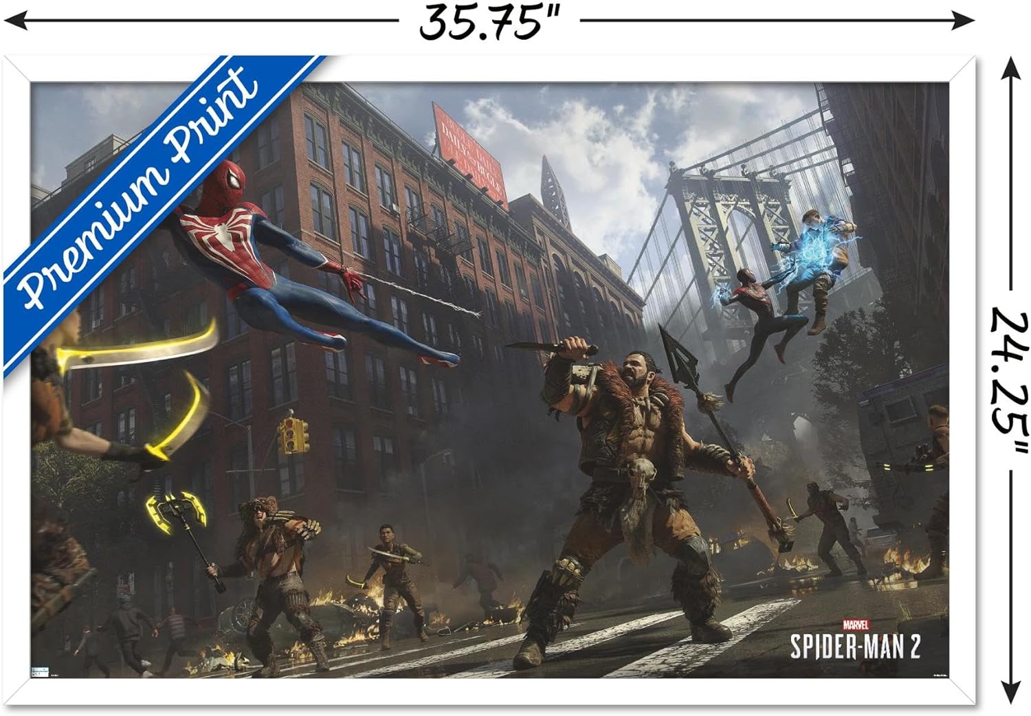 Trends International Marvel’s Spider-Man 2 – Póster de pared de lucha callejera con Kraven, 22.37 x 34.00 pulgadas, versión enmarcada en blanco
