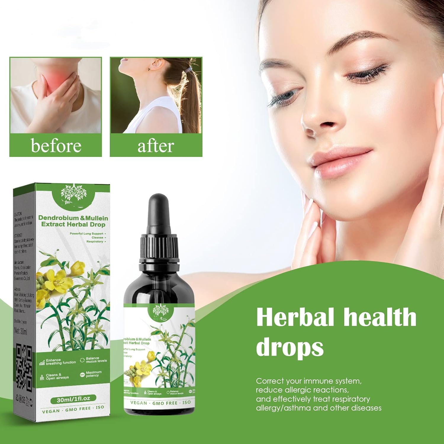 Clearbreath – Extracto de dendrobium y gordolobo  Potente apoyo pulmonar, extracto de dendrobio y gordolobo, gotas de hierbas para el aliento