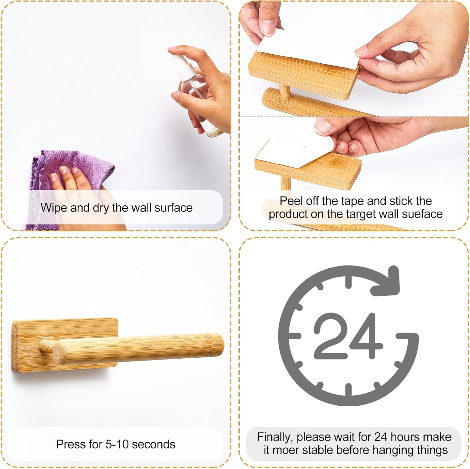 Maxcheck 2 piezas de soporte de bambú para papel higiénico montado en la pared, toallero de madera, soporte para papel higiénico y toallero, juego
