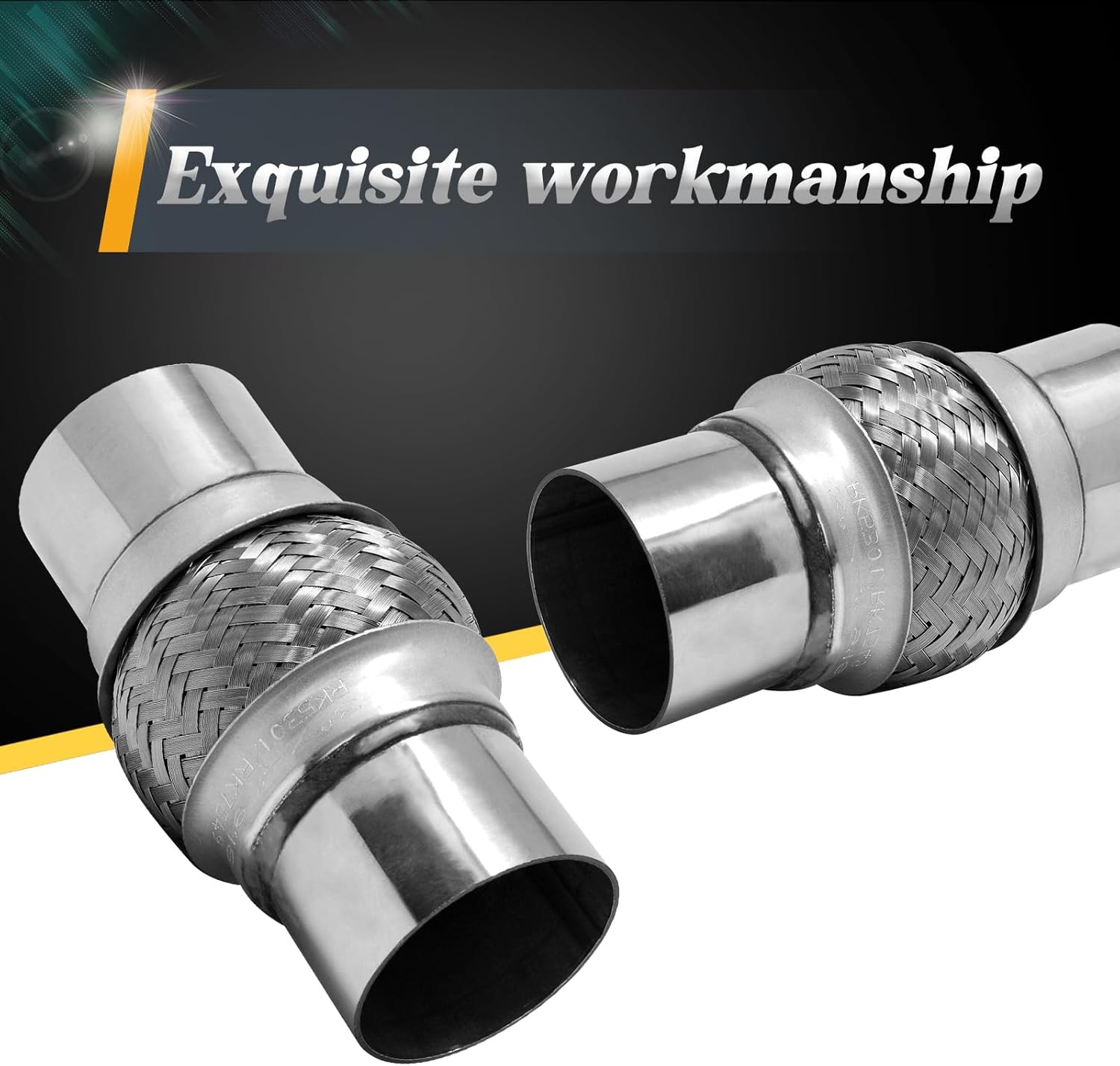Tubo flexible de escape, 3 x 4 x 8 pulgadas de longitud total, universal, resistente, acero inoxidable, doble trenza, tubo flexible, paquete de 2