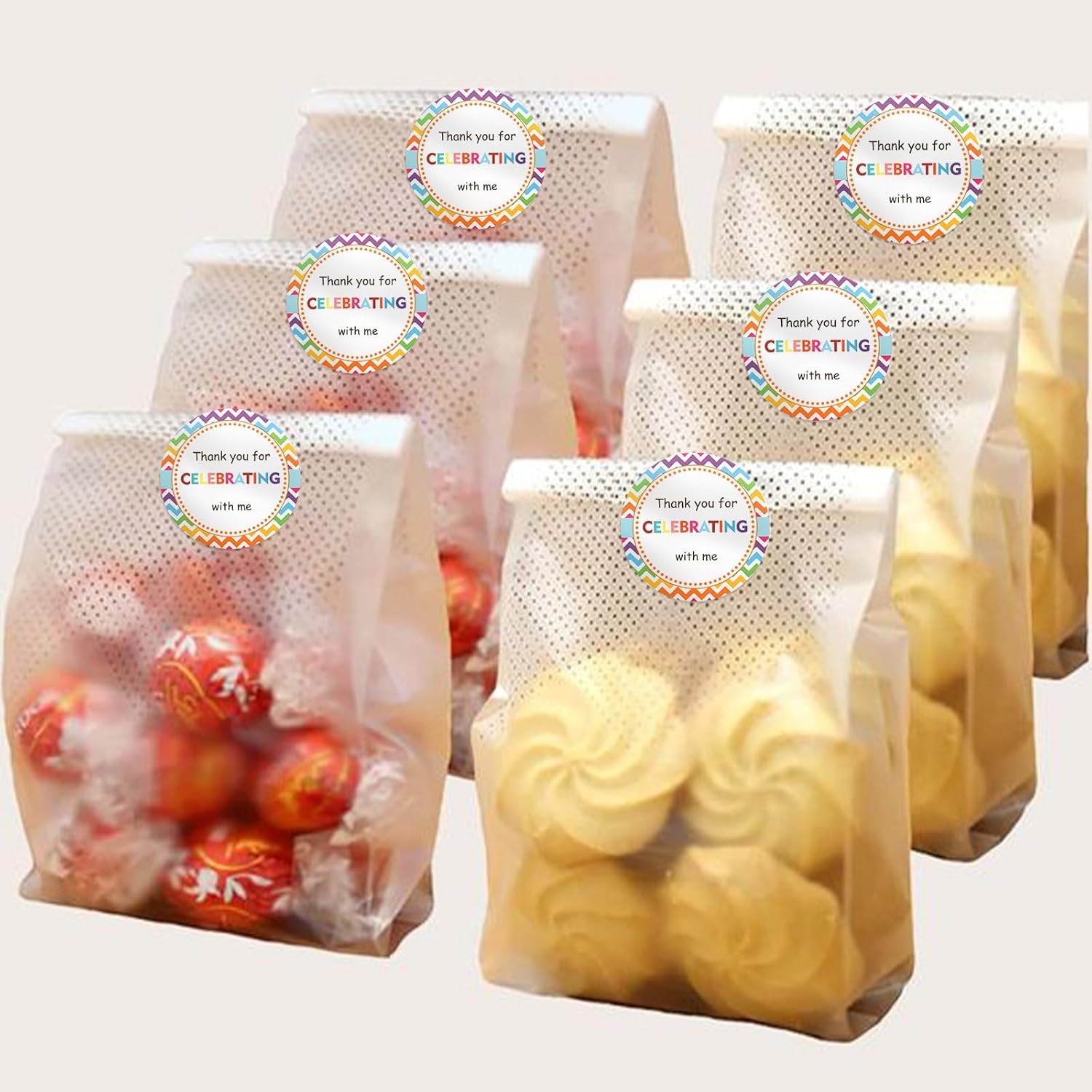 jijAcraft 120 calcomanías de agradecimiento por celebrar conmigo, calcomanías redondas de cumpleaños coloridas de 2 pulgadas en 6 diseños,