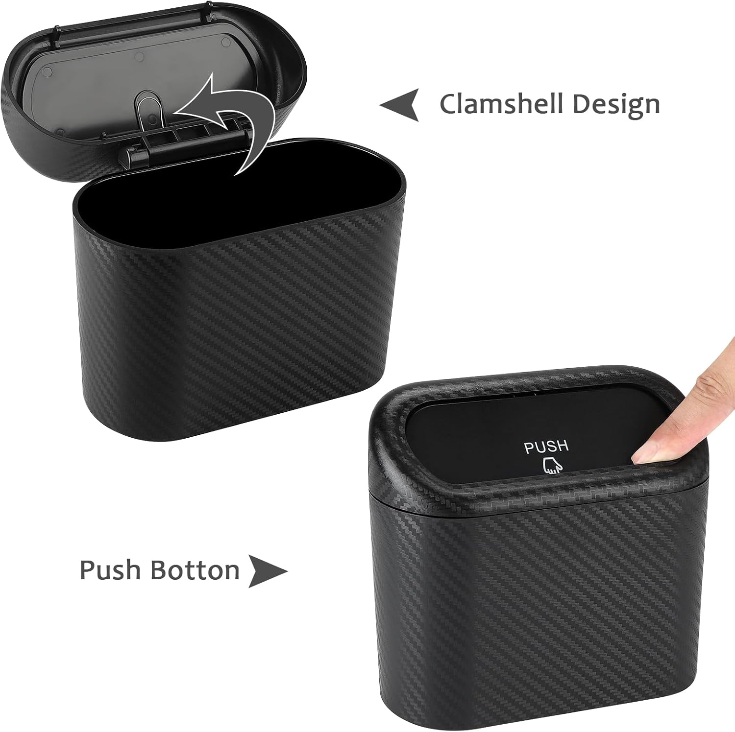 Accmor Cubo de basura para automóvil con tapa, paquete de 2 mini cubos de basura para vehículos, organizador de basura con bolsa de basura,