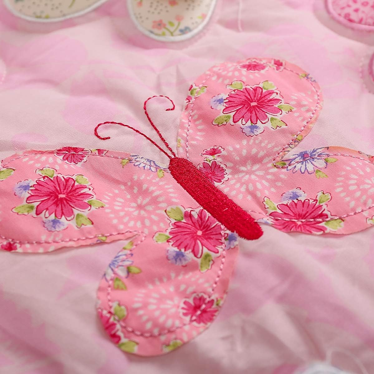 Juego de ropa de cama de 3 piezas con bordado rosa Buterfly para cuna de bebé, color rosa intenso, hermoso juego de ropa de cama para cuna de