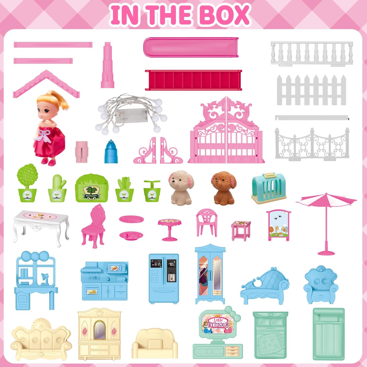 JoyZin 374 piezas de casa de muñecas casa de ensueño para niñas, casa de juegos de princesa con luces, accesorios de muebles, juegos de simulación,
