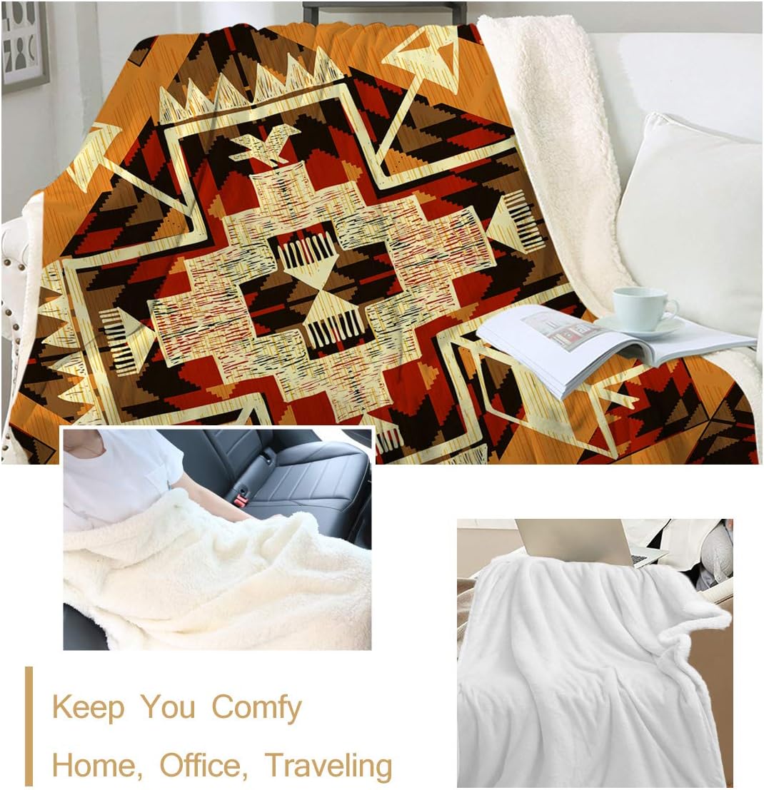Sleepwish Manta tribal naranja nativa, manta azteca para sofá y cama, manta del suroeste de vellón, mantas rústicas cálidas y suaves (50 x 60