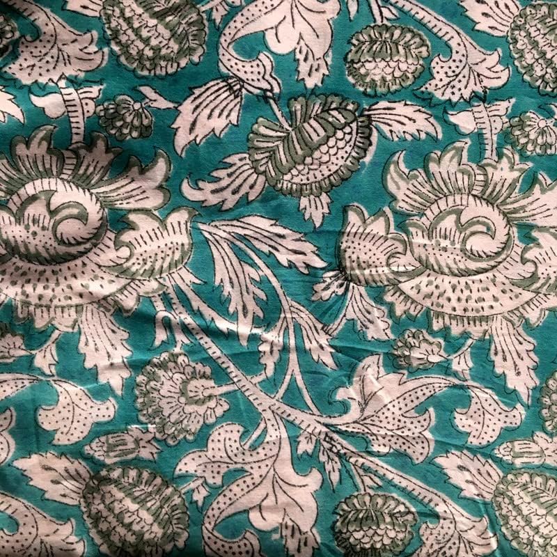 E-Tailor The Yard – Tela de algodón natural indio con estampado floral, tela de costura, 3 yardas, color verde selva floral