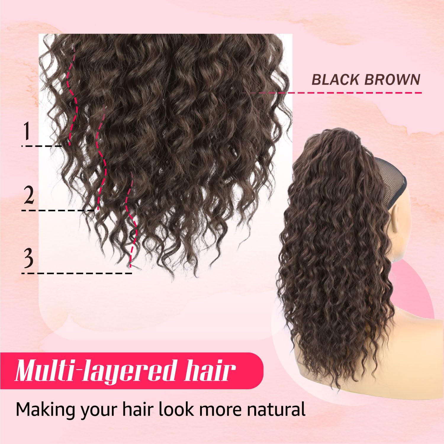 Extensión de cola de caballo con cordón, cabello largo multicapa, esponjoso, grueso, largo, ondulado, rizado, con clip, extensiones de cabello