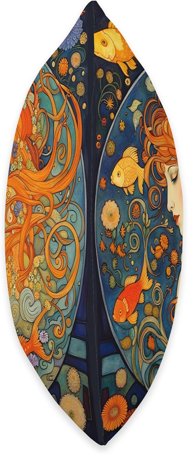 Red haired Art Nouveau Woman Of The Waters Hermosa almohada estilo Art Nouveau de la mujer pelirroja de las aguas, 16 x 16 pulgadas, multicolor