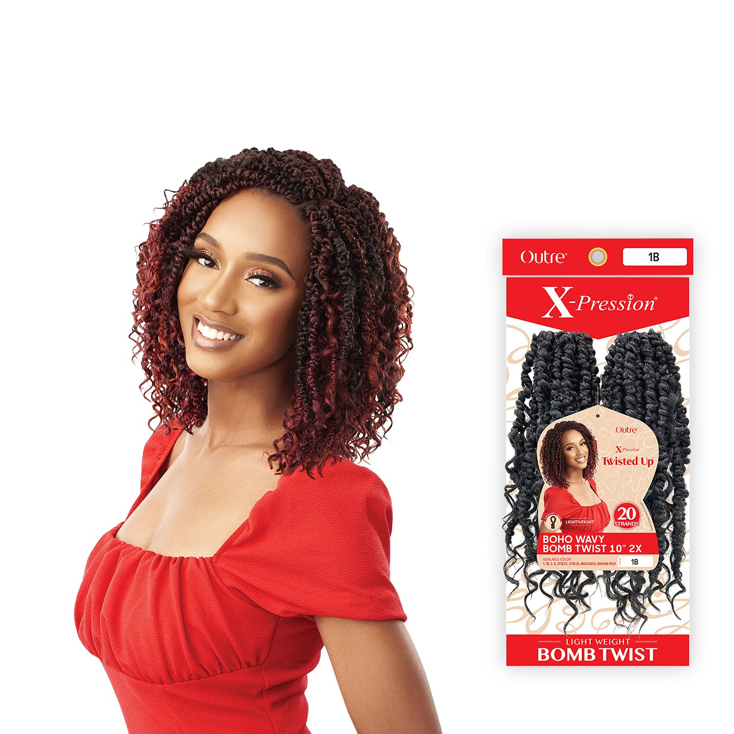 Outre Trenzas de ganchillo X-Pression Twisted Up 2X Boho Ondulado Bomb Twist 10″ (1 paquete, 2)