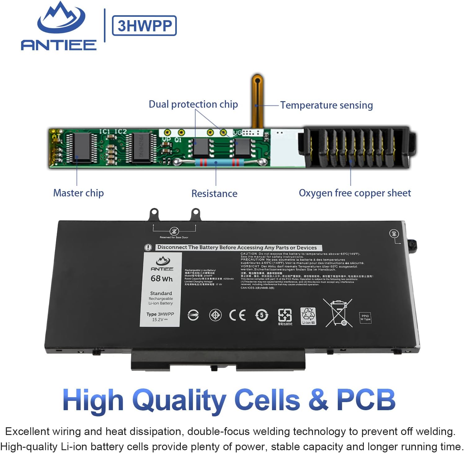 ANTIEE 3HWPP – Batería para laptop Dell Latitude 5401 5410 5411 5501 5510 5511 Precisión 3551 3541 Inspiron 7706 2 en 1 Inspiron 17 75007506 2 en 1