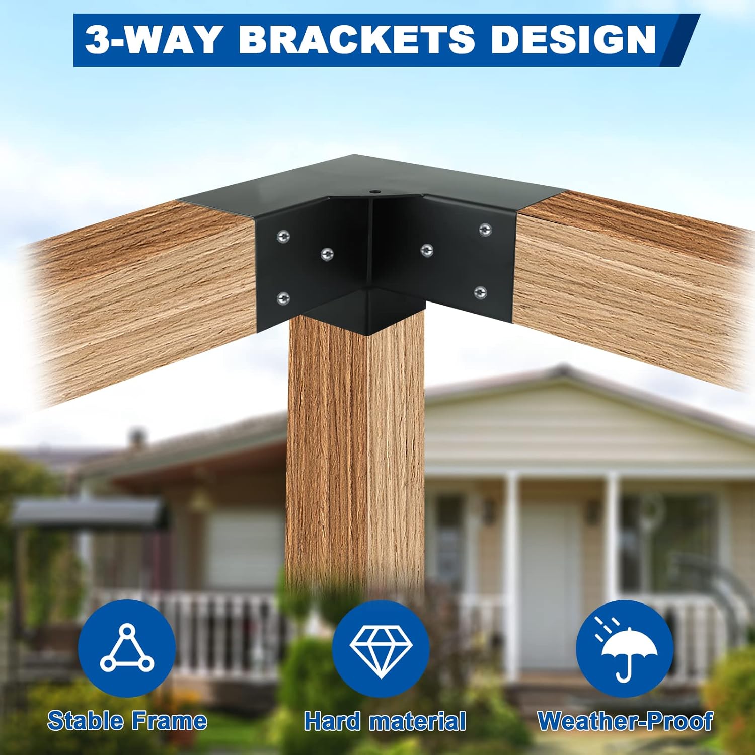 Pergola – Juego de soportes para cenador Nopwer – Soporte de esquina de ángulo recto de 3 vías para vigas de madera de 4 x 4 pulgadas