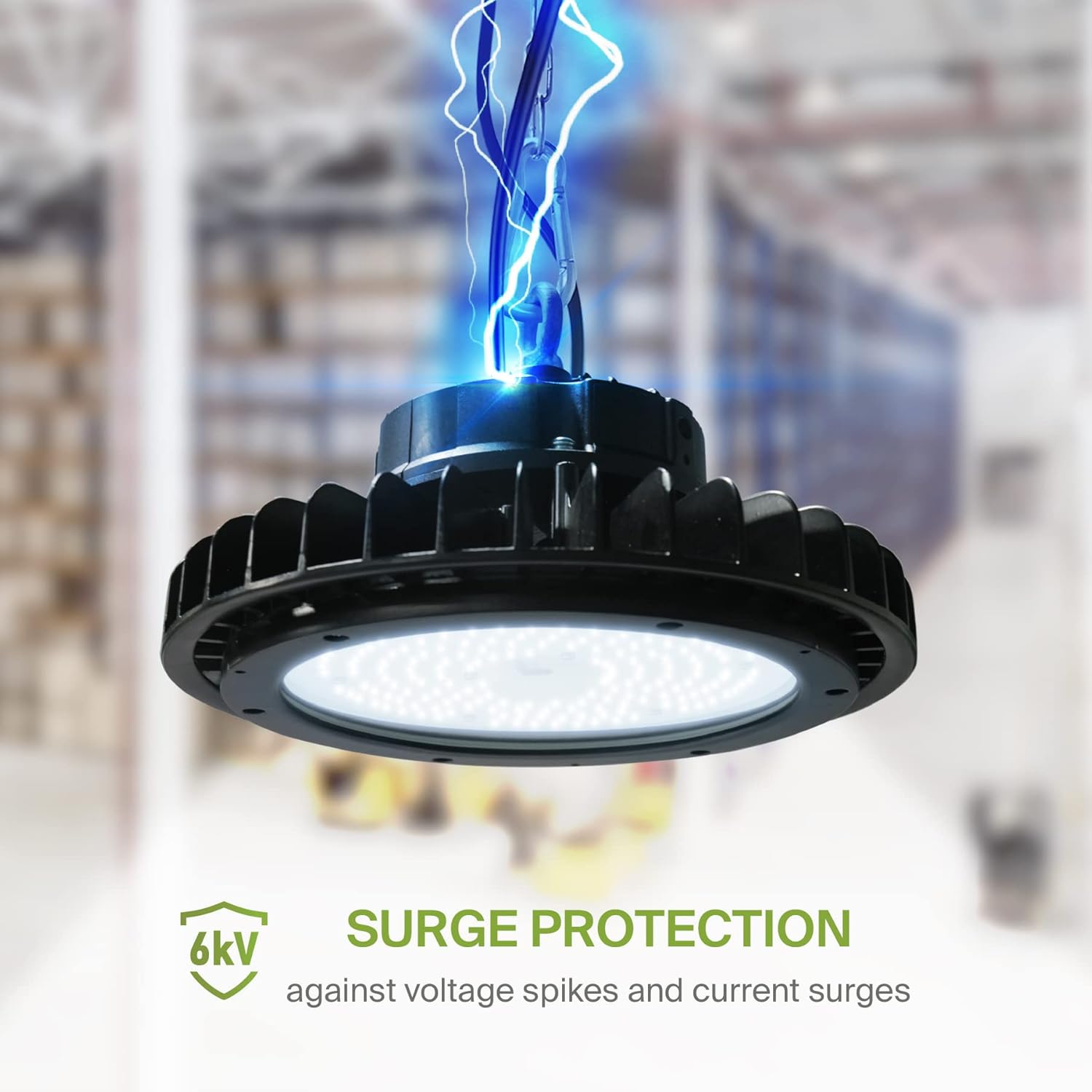 ASD UFO LED High Bay Light 150w 19,479lm 5000K, 1-10V regulable, 120-277V, luz de área de almacén comercial impermeable IP69K Eqw.500W MHHPS, cuerda