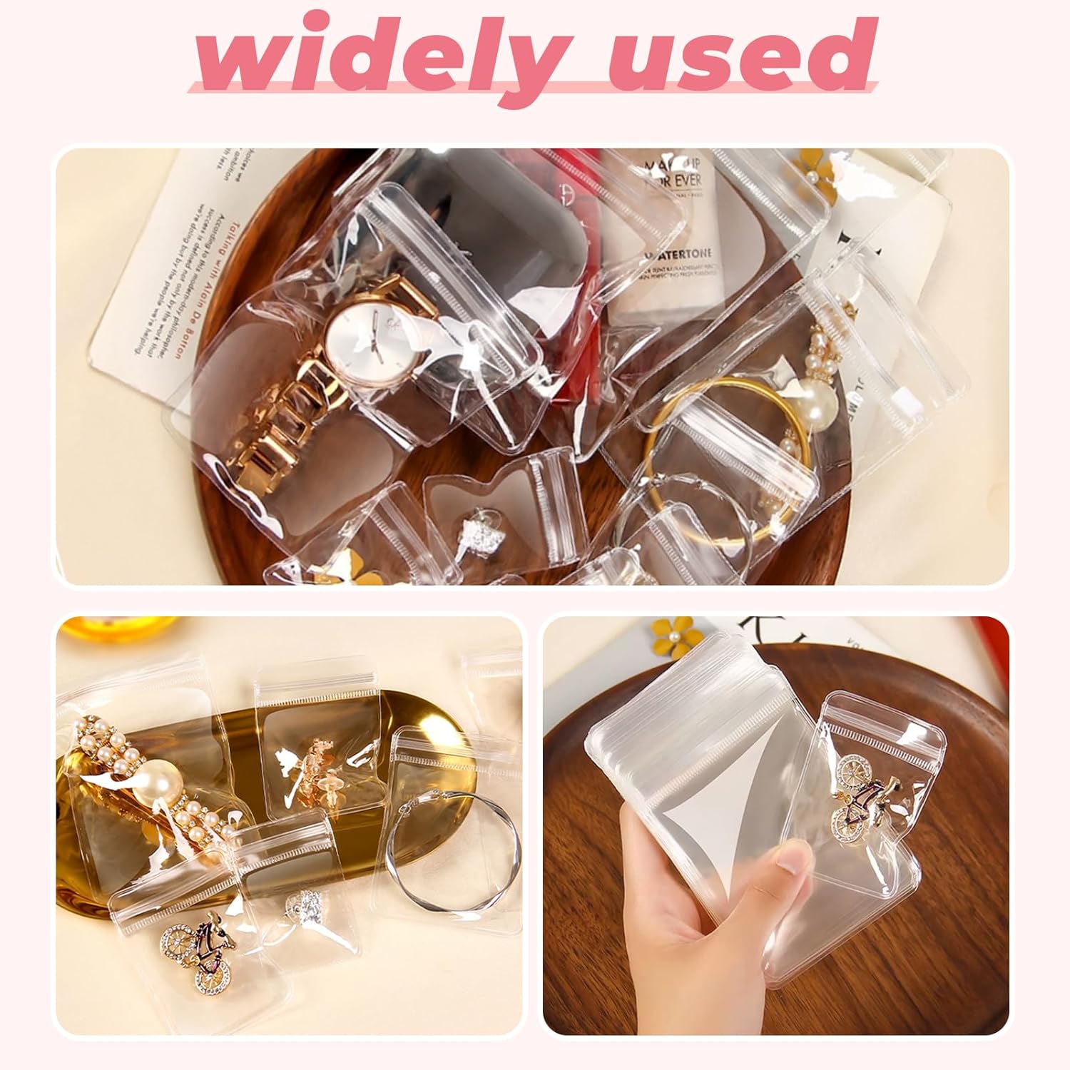 200 bolsas transparentes autosellables para joyas, bolsas de almacenamiento de joyas de PVC, bolsas organizadoras de joyas para aretes y collares (5