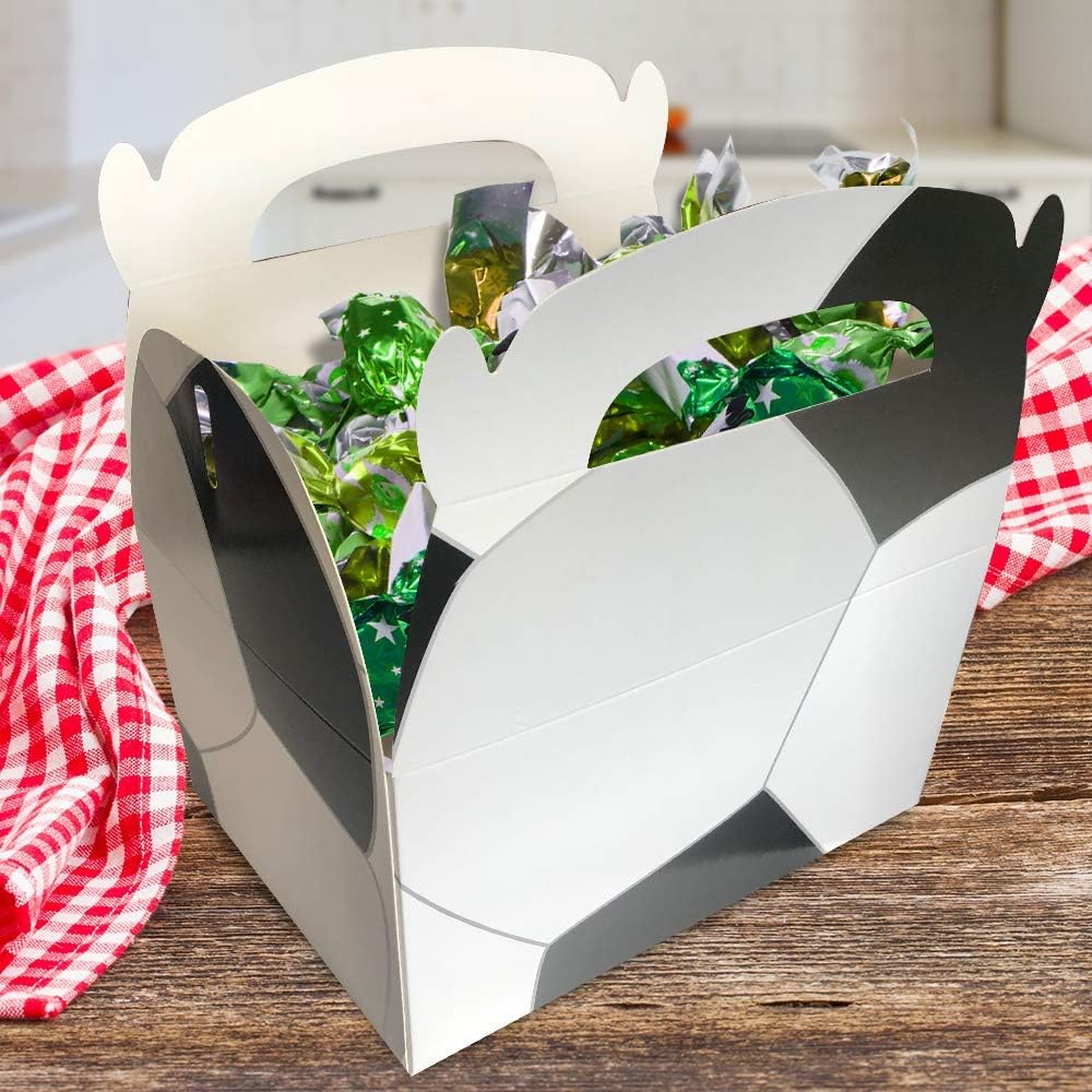ArtCreativity Cajas de golosinas de fútbol para dulces, galletas y recuerdos de fiesta temática deportiva, paquete de 12 cajas de galletas, bonitas
