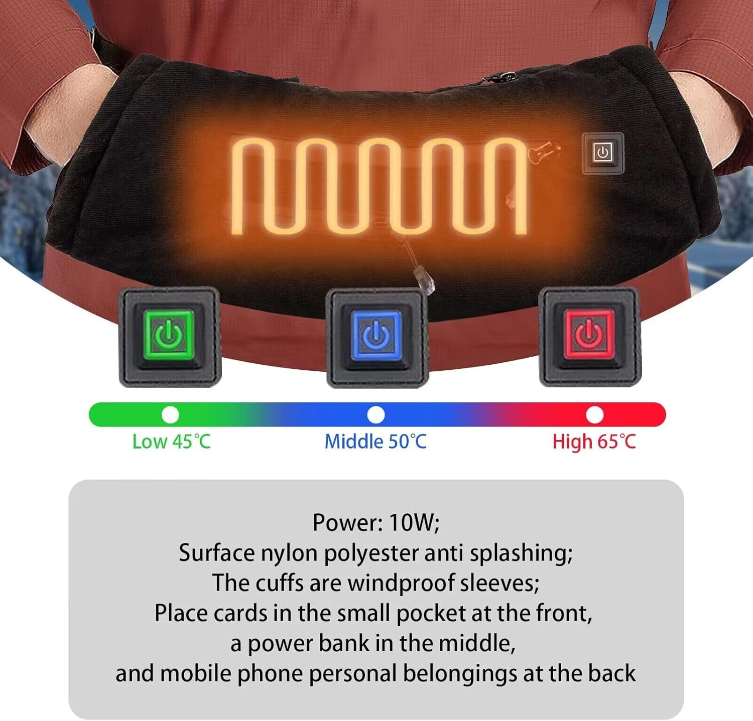 Orejera de mano térmica, calentador de manos eléctrico, calentadores de manos recargables, calentador de manos de fútbol, 3 controles de