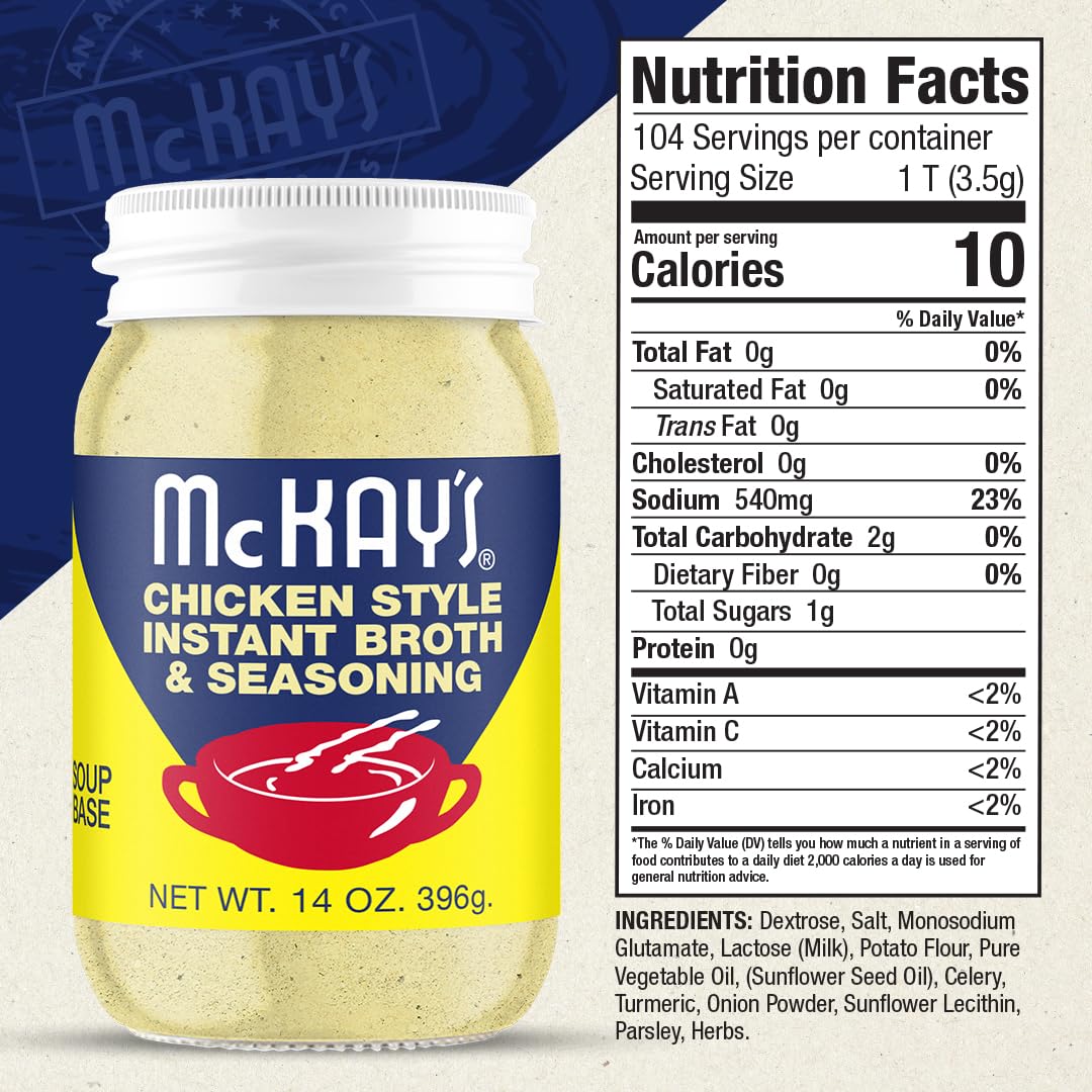 Mc Kay’s Condimento para sopa en polvo con sabor a pollo y carne, caldo instantáneo sin gluten, sustituto de cubos de lingotes, Est. 1945 (pollo