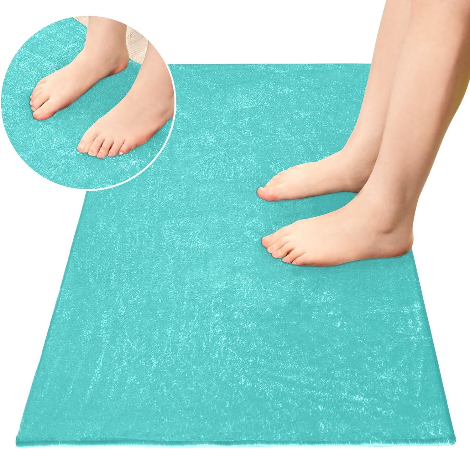 Tapete de baño de color turquesa mediano, lavable a máquina, tapete absorbente con respaldo de goma, 39 x 20 pulgadas
