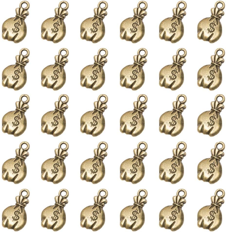 Mengyatege Mystart – 100 piezas de bronce antiguo mini letrero de dólar estadounidense para bolsa de dinero, colgantes, accesorios para hacer joyas