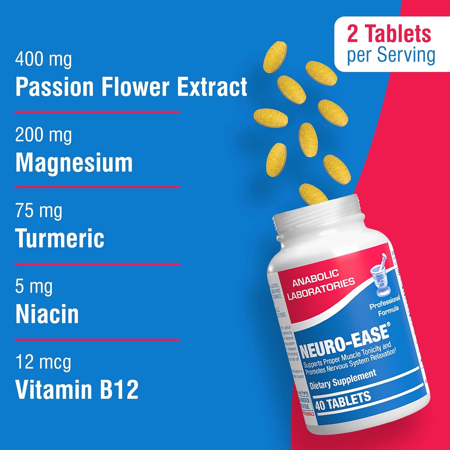 Suplemento de vitamina B12, curcumina de cúrcuma y magnesio  40 tabletas para la salud muscular y nerviosa con colina, niacina y más – Neuro Ease