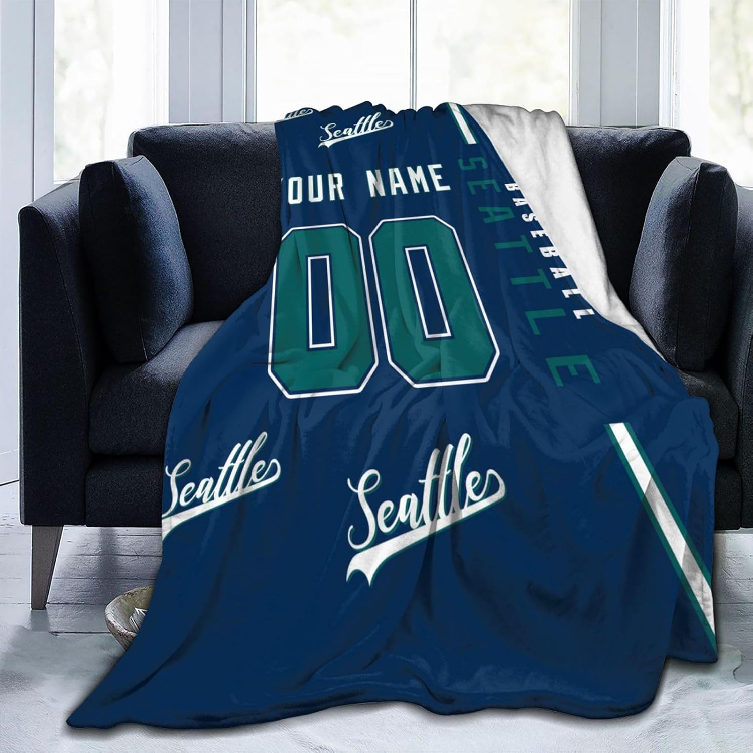 Rixeucey Seattle – Manta de franela personalizada para cama, sofá con nombre de número personalizado, para hombres, mujeres, niños, regalos para