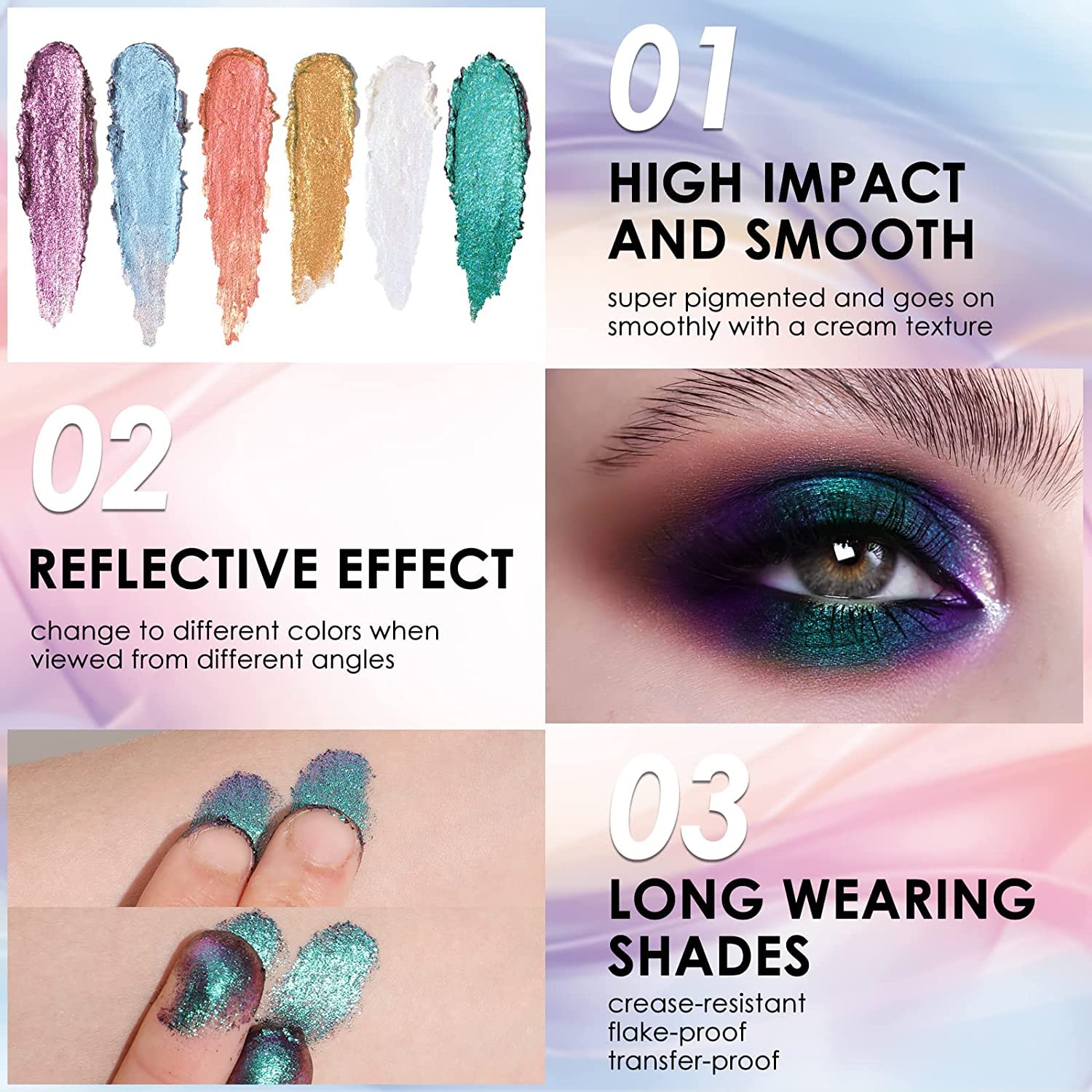 FOCALLURE Sombra de ojos crema camaleón, sombras de ojos cremosas que cambian de color intenso, altamente pigmentadas metálicas, brillantes,