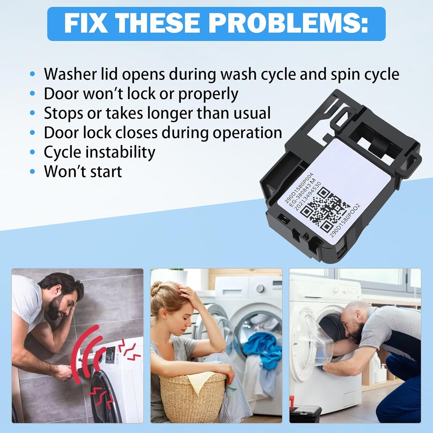 WH01X27954 Interruptor de bloqueo de tapa de lavadora compatible con GE y Hotpoint Piezas de repuesto para cerradura de puerta de lavadora