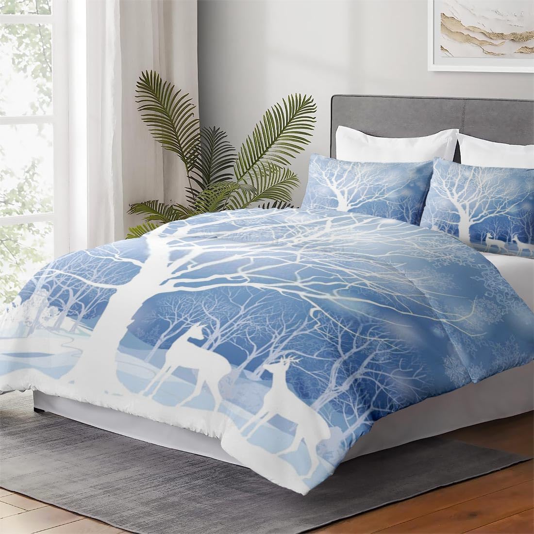 Juego de funda de edredón, juego de ropa de cama de árbol de invierno de nieve para niños y adultos, decoración de dormitorio, juego de funda de