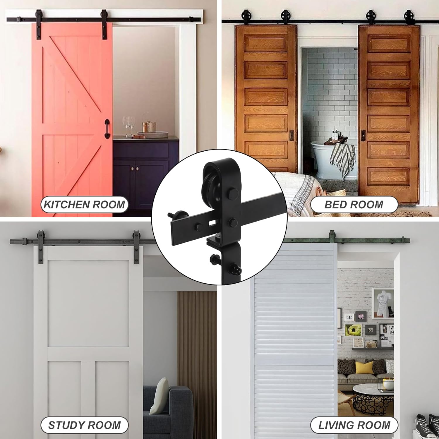 uxcell Kit de herrajes para puerta corrediza de granero plegable de 65 pulgadas para 2 puertas de armario, rodillo en forma de J de pista plana,
